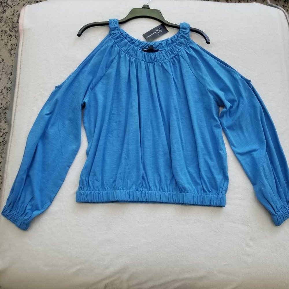 INC Off/On Shoulder Blue Top with cut-out upper sleeves, Size: L